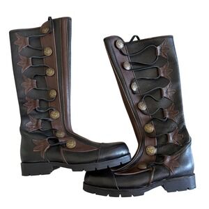 Renboots Tall Leather Renaissance Boots Black Brown Celtic Buttons Womens Size 9
